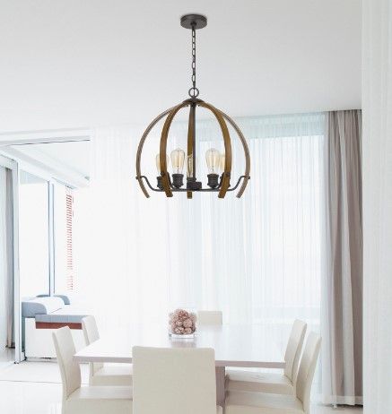 Cal® Lighting & Accessories Riverton Black/Oak Chandelier-1