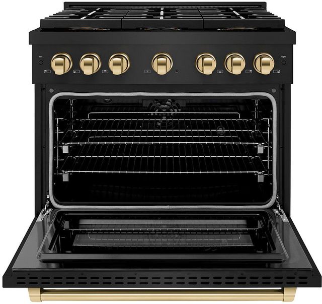 ZLINE Autograph Edition Paramount Series 36" Black Stainless Steel Pro Style Dual Fuel Range with Polished Gold Accents -1