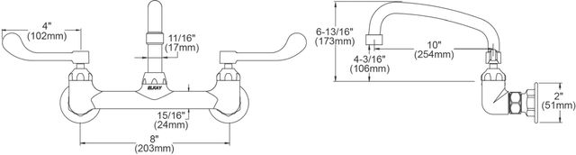 Elkay Chrome Foodservice 8" Centerset Wall Mount Faucet with 10" Arc Tube Spout and Wristblade Handles Offset Inlets-1