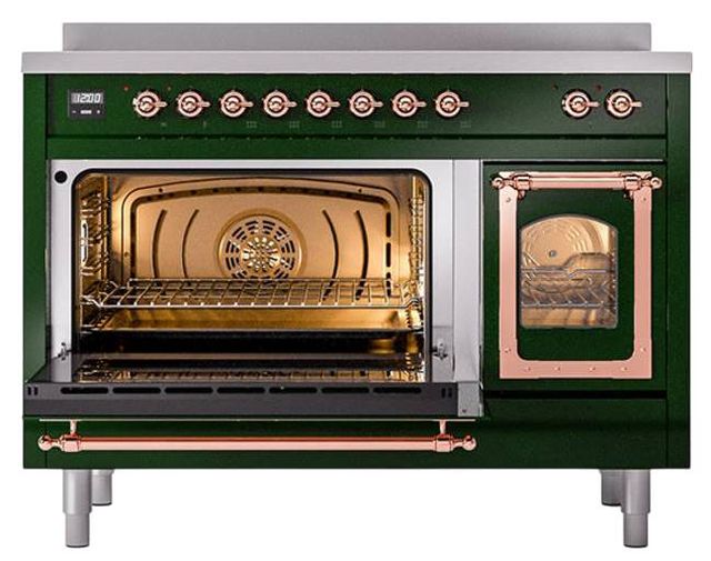 Ilve® Nostalgie II Noblesse 48'' Emerald Green Pro Style Induction Range with Copper Trim-3