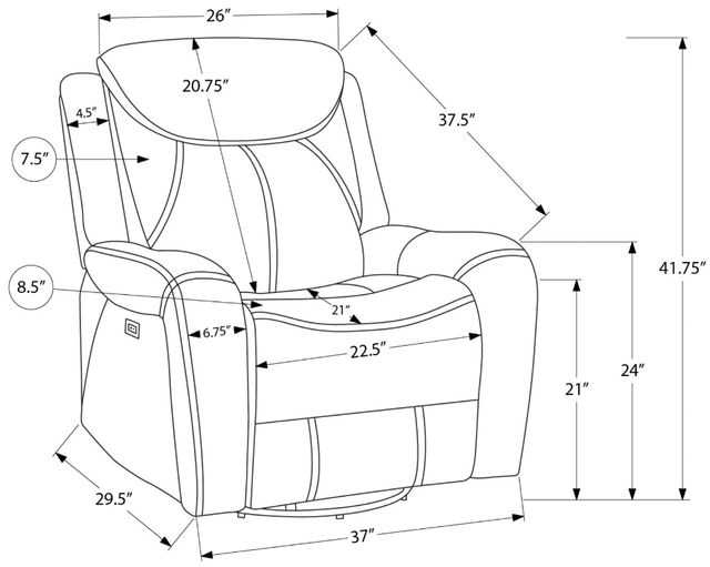Monarch Specialties Inc. Brown Faux Leather Power Swivel Glider Reclining Chair with USB Ports-3
