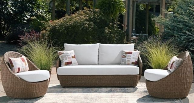 Signature Design by Ashley® Double Point 3-Piece Beige/Brown Fabric/Wicker Rattan Outdoor Conversation Set-1