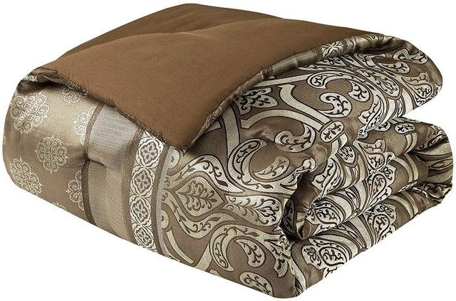 Olliix by Madison Park Essentials 16 Piece Brown California King Zara Jacquard Complete Bedding Set with 2 Sheet Sets-1