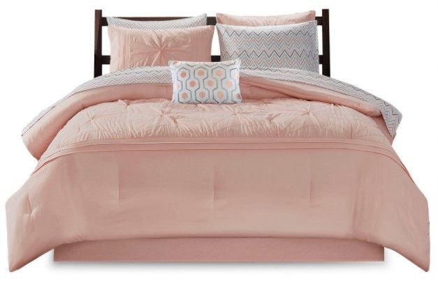 Olliix by Intelligent Design Toren Pink Full Embroidered Comforter and Sheet Set-0