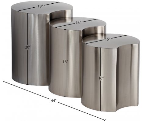Meridian Furniture Dimple 3-Piece Brushed Silver Modular Nesting Table Set-1