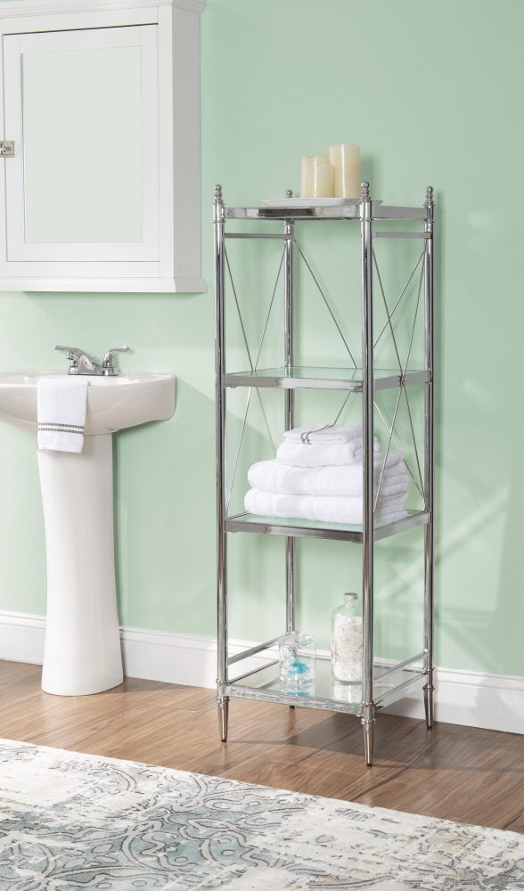 Linon Pinnacle Chrome and Glass Four Tier Shelf-4
