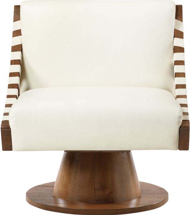 Meridian Furniture Millwin Cream/Walnut Vegan Leather Swivel Accent Chair-1