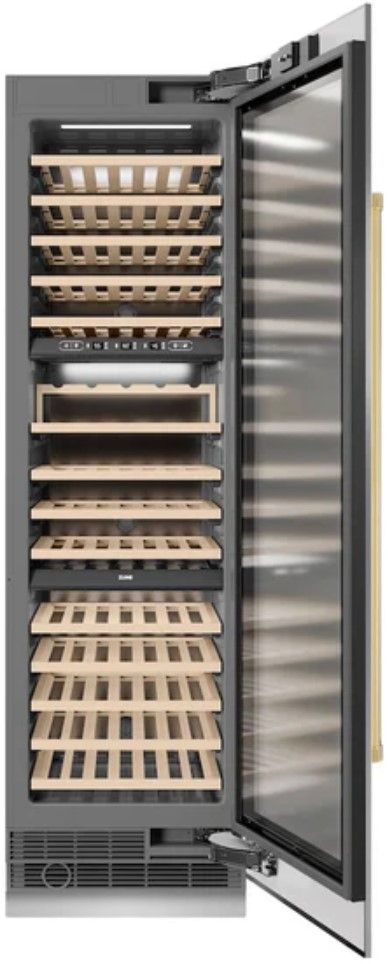 ZLINE Autograph Edition 24" 12.4 Cu. Ft. Triple Zone 100 Bottle Column Wine Cooler in Stainless Steel and Polished Gold Accents-1