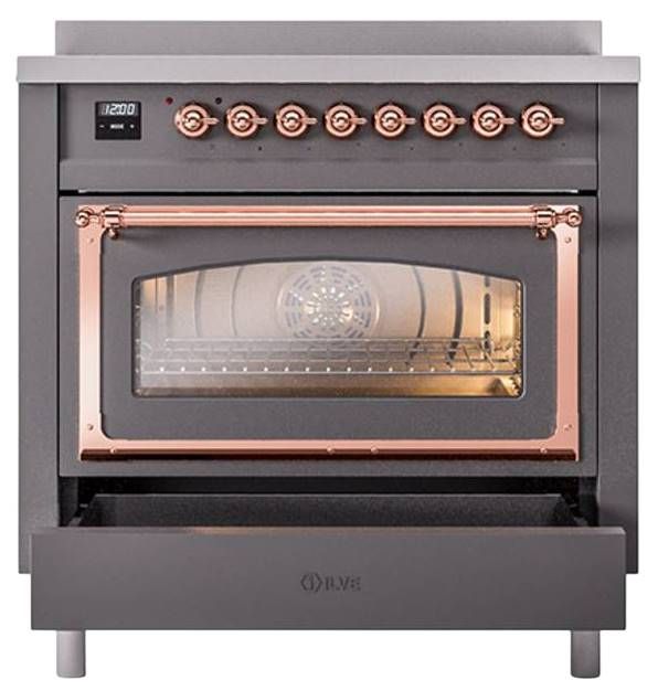 Ilve® Nostalgie II Noblesse 36'' Graphite Matte Pro Style Induction Range with Copper Trim-3