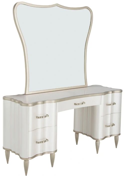 Michael Amini® London Place Creamy Pearl Vanity Desk and Mirror-0