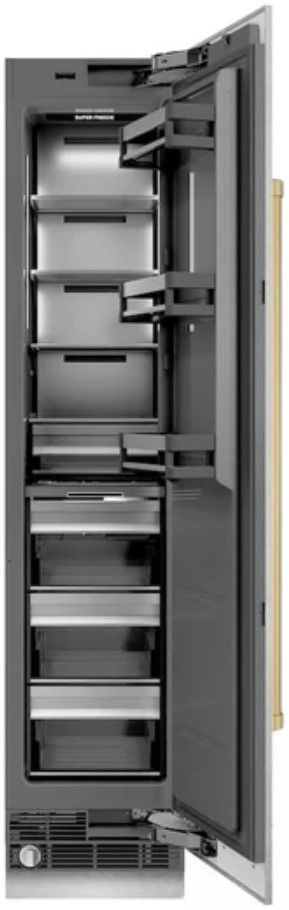 ZLINE Autograph Edition 18 in. 8.6 Cu. Ft. Right Hinge Column Freezer in Satin Stainless Steel with Graphite Gray Interior and Champagne Bronze Accents-1