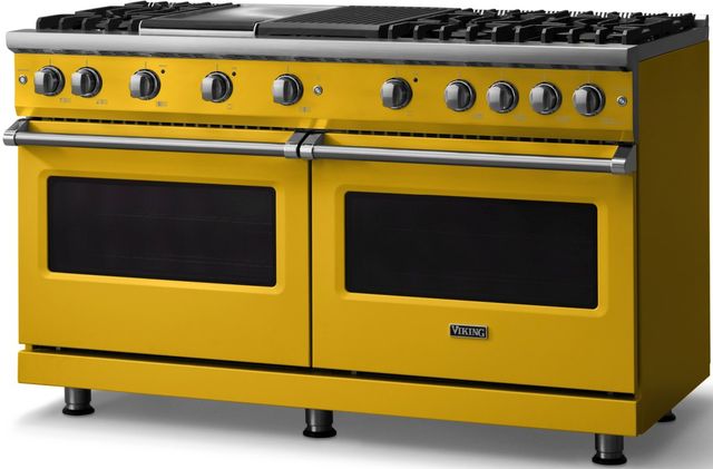 Viking® 5 Series 60" Daffodil Pro Style Gas (LP) Range with Polished Chrome Trim-2