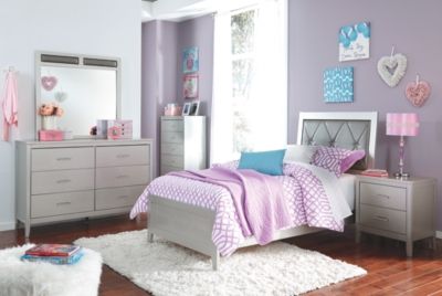 Signature Design by Ashley® Olivet 3-Piece Silver Twin Panel Bed Set-3