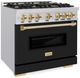ZLINE Classic Series Autograph Edition 36" Stainless Steel Pro Style Dual Fuel Range with Black Matte Door and Polished Gold Accents-2