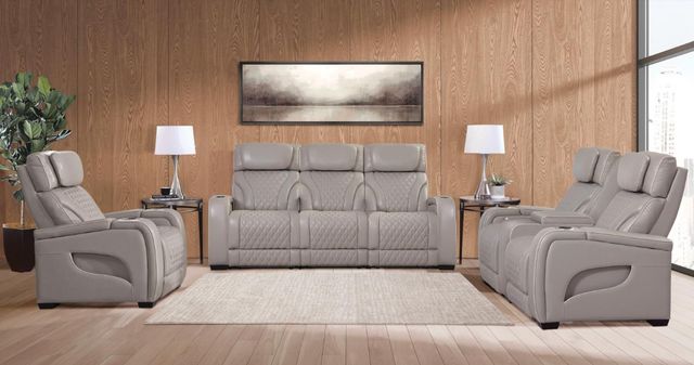 Corinthian Furniture Como Cream Power Reclining Loveseat with Power Headrest, Console, Air Massage, and Lighting-1