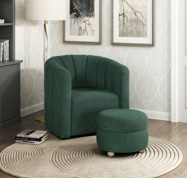 Homelegance® Delaney 2-Piece Green Swivel Accent Chair with Ottoman Set-1