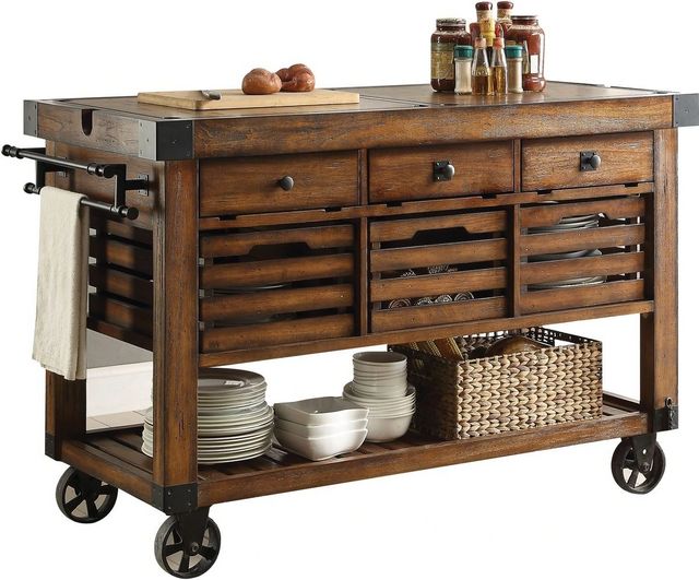 ACME Furniture Kaif Distressed Chestnut Kitchen Cart-0