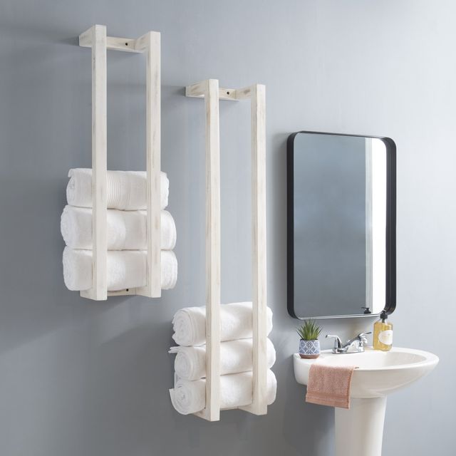 Powell® Troy 2-Piece White Towel Rack Set-1