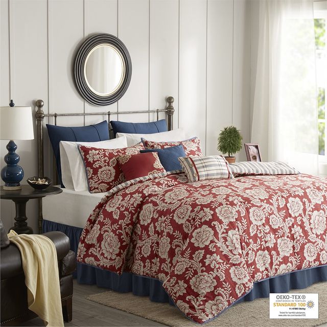 Olliix by Madison Park 9 Piece Red Queen Lucy Cotton Twill Reversible Comforter Set-1