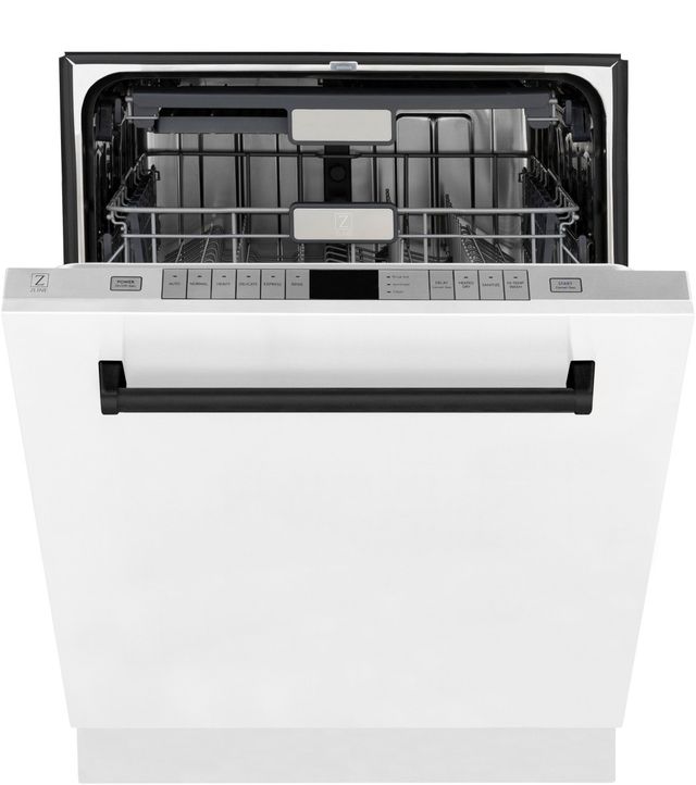 ZLINE Autograph Edition 24" White Matte Built In Dishwasher with Matte Black Handle-2