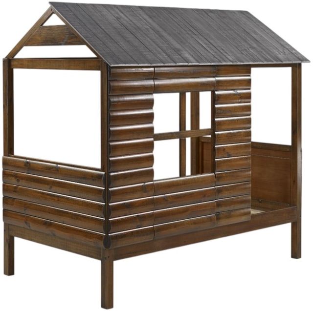 Donco Kids Log Cabin Rustic Walnut Youth Twin Low Loft Bed-0