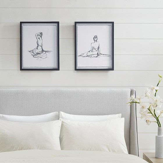 Olliix by Madison Park Feminine Figures Black/White Deckle Edge Sketch 2 Piece Framed Wall Art Set-4
