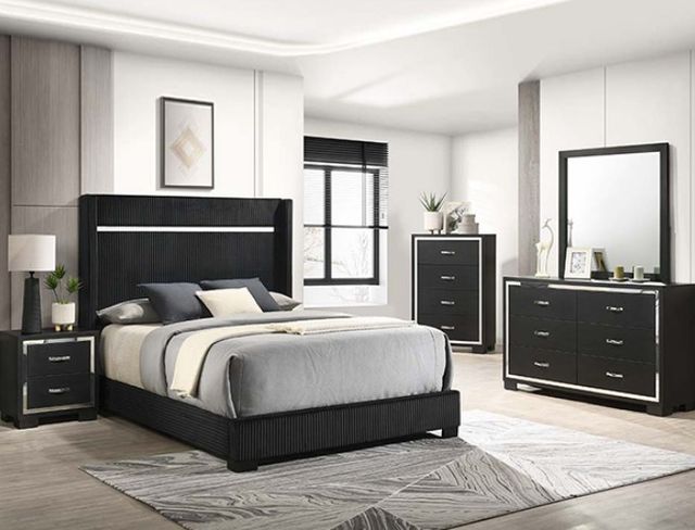 Crown Mark Gennro Black King Upholstered Panel Bed-1