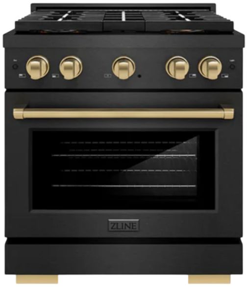 ZLINE Autograph Edition Paramount 30" 4.2 Cu. Ft. Black Satin Stainless Steel Dual Fuel Range with 4 Burner DuoPro™ Cooktop, Electric Convection Oven and Champagne Bronze Accents-0