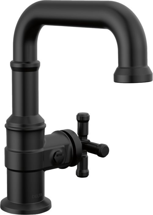 Delta Broderick® Matte Black Single Side Cross Handle Bathroom Faucet with Drain-0