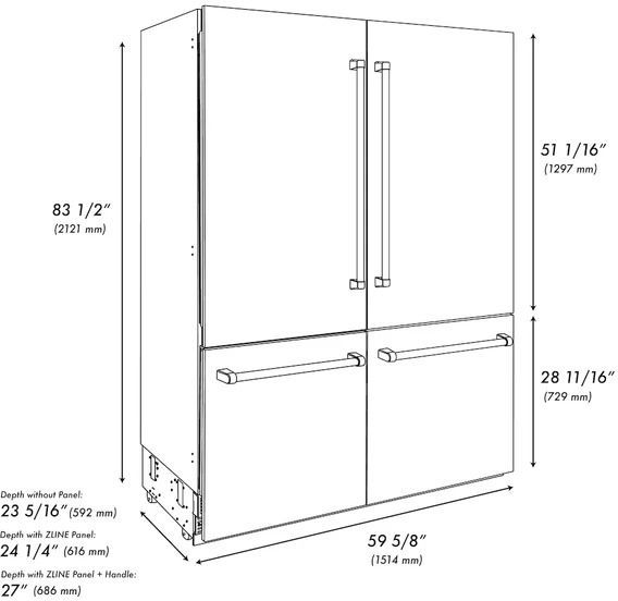 ZLINE Autograph Edition 60" 32.2 Cu. Ft. Black Stainless Steel Built In French Door Refrigerator with Polished Gold Accents-2
