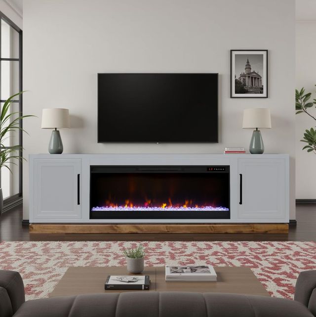 Legends Home Nora Barnwood/Jasmine White 81" Fireplace TV Console-1