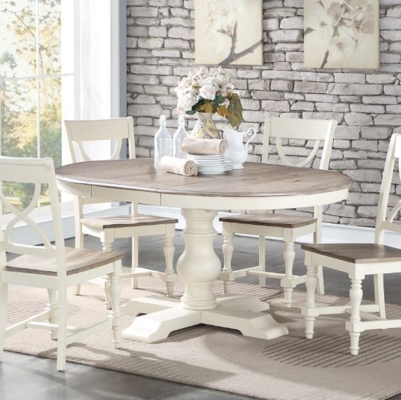 Winners Only® Torrance Gray Top Dining Table with White Pedestal Base-1