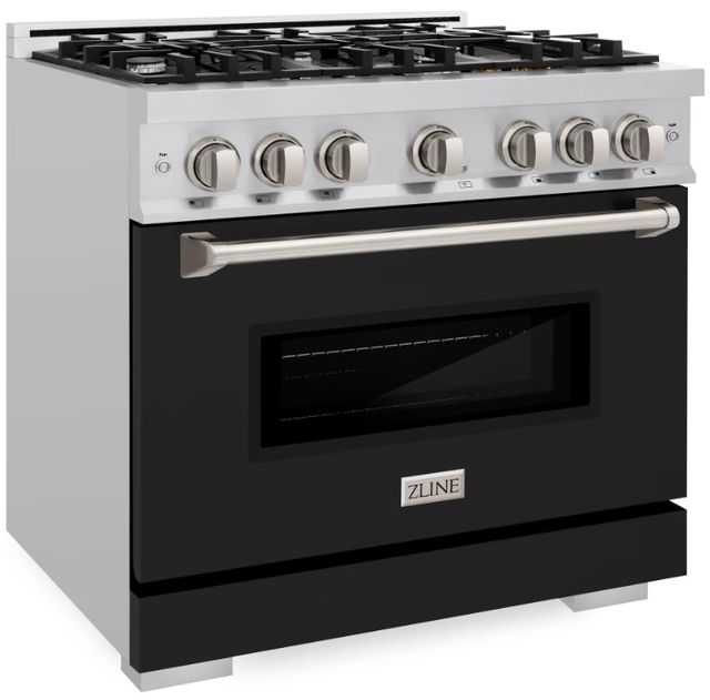 ZLINE Classic Series 36" Stainless Steel Pro Style Dual Fuel Range with Black Matte Door-2