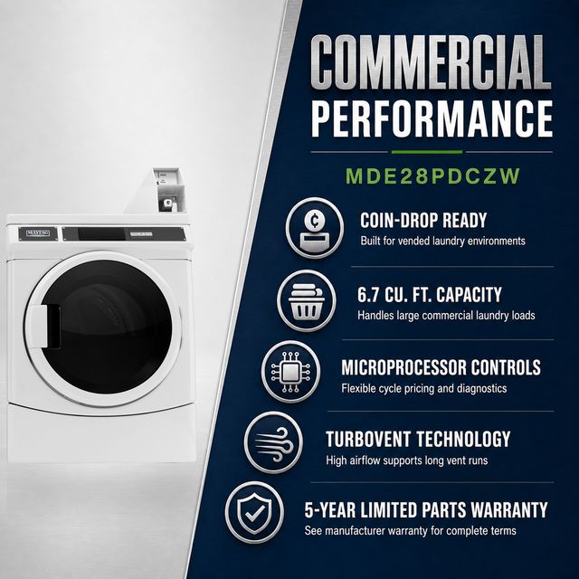 Maytag Commercial 6.7 Cu. Ft. Coin-Drop Electric Front-Load Dryer - White-3