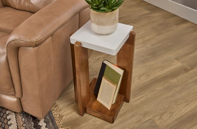 Flexsteel® Lincoln White Accent Table with Walnut Base-4