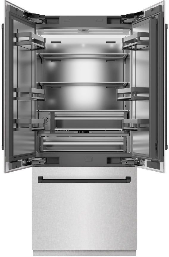 ZLINE Autograph Edition 36"19.6 Cu. Ft. Satin Stainless Steel Built-In French Door Refrigerator with Matte Black Accents-1