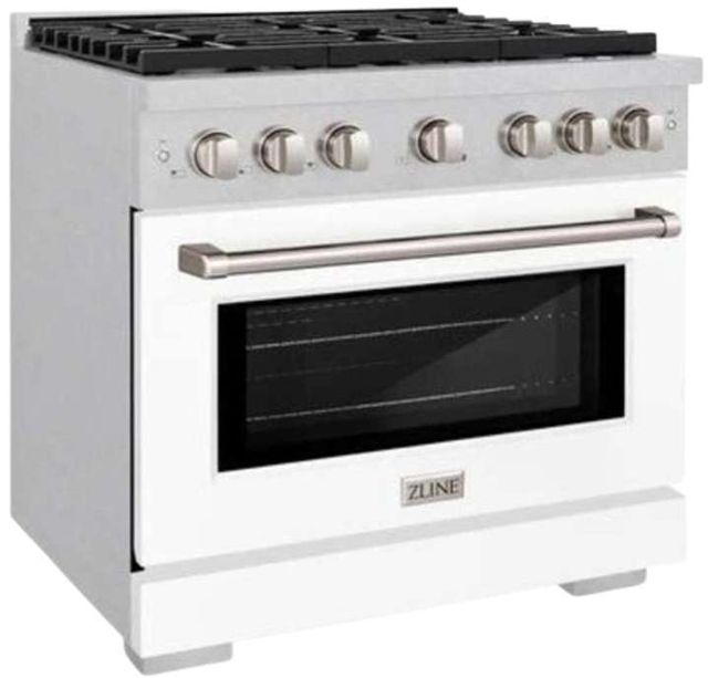 ZLINE 36" Satin Stainless Steel Pro Style Gas Range with White Matte Door-3