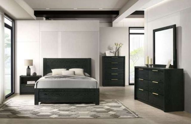 Elements International South Bend Black Upholstered King Panel Bed-0