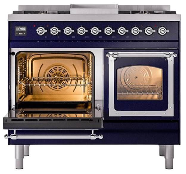 Ilve® Nostalgie II Noblesse 40'' Midnight Blue Pro Style Dual Fuel Range with Chrome Trim-3