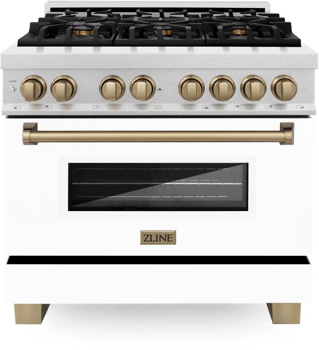 ZLINE Autograph Edition 36" Satin Stainless Steel Pro Style Dual Fuel Range with White Matte Door