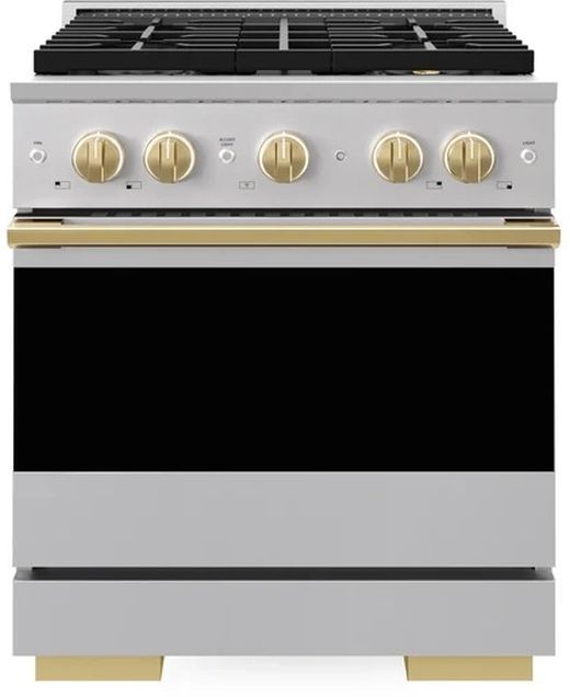 ZLINE Marino 30" Stainless Steel Pro Style Dual Fuel Range with 4-Burner DuoPro™ Cooktop and Electric Convection Oven and Polished Gold Accents-0