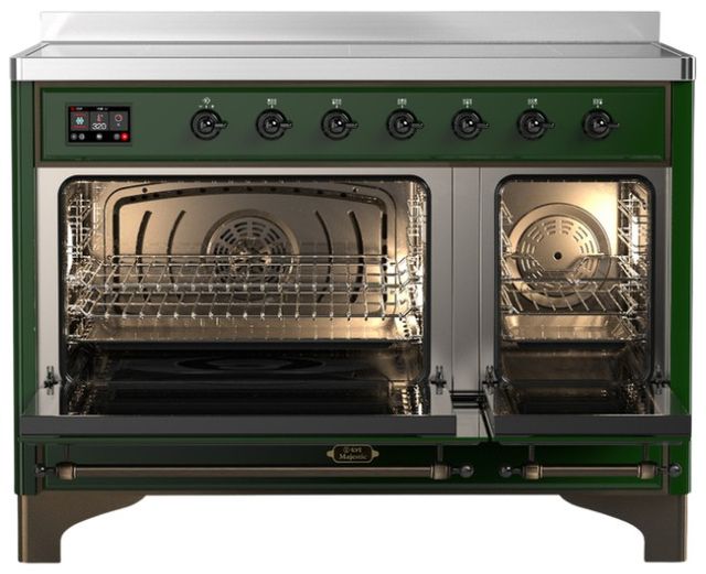 Ilve® Majestic III 48" Emerald Green Pro Style Induction Range with Solid Door and Burnished Trim-1