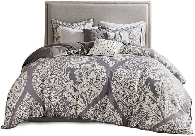Olliix by Madison Park Vienna 6 Piece Grey Full/Queen Printed Duvet Cover Set-0