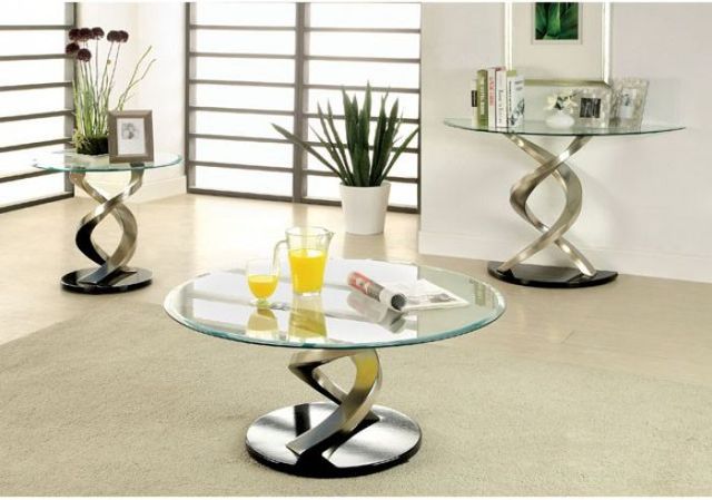 Furniture of America® Nova Tempered Glass Top Sofa Table with Black/Satin Plated Base-1