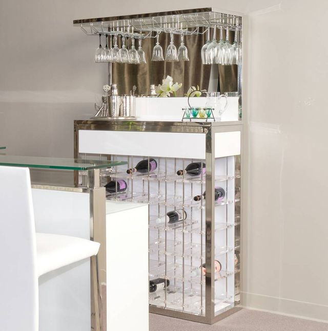 Michael Amini® State St. Glossy White/Stainless Steel Wall Bar-1