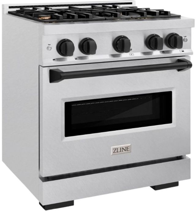 ZLINE Classic Series Autograph Edition 30" Satin Stainless Steel Pro Style Dual Fuel Range with Matte Black Accents-2