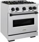ZLINE Classic Series Autograph Edition 30" Satin Stainless Steel Pro Style Dual Fuel Range with Matte Black Accents-2