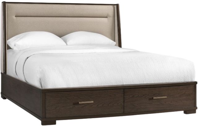 Riverside Furniture Monterey Beige/Mink Queen Upholstered Panel Storage Bed-0