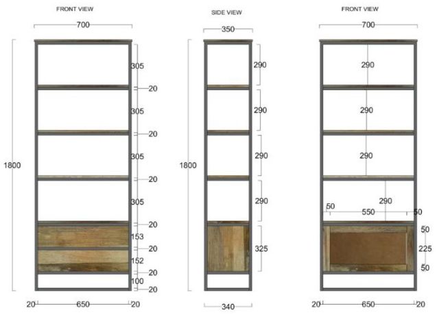 Jaipur Furniture Industrial Sawn 2-Drawer Bookcase-1