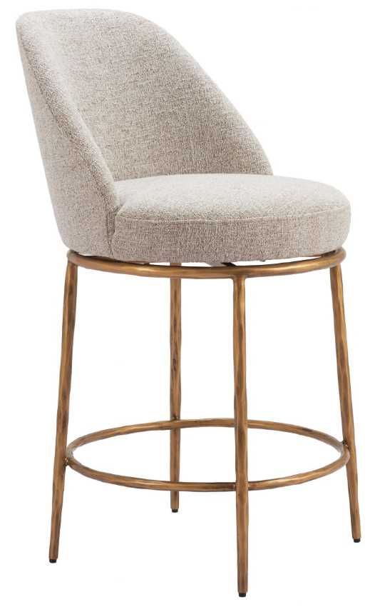 Zuo® Modern Nordhavn Beige/Gold Swivel Counter Stool-0
